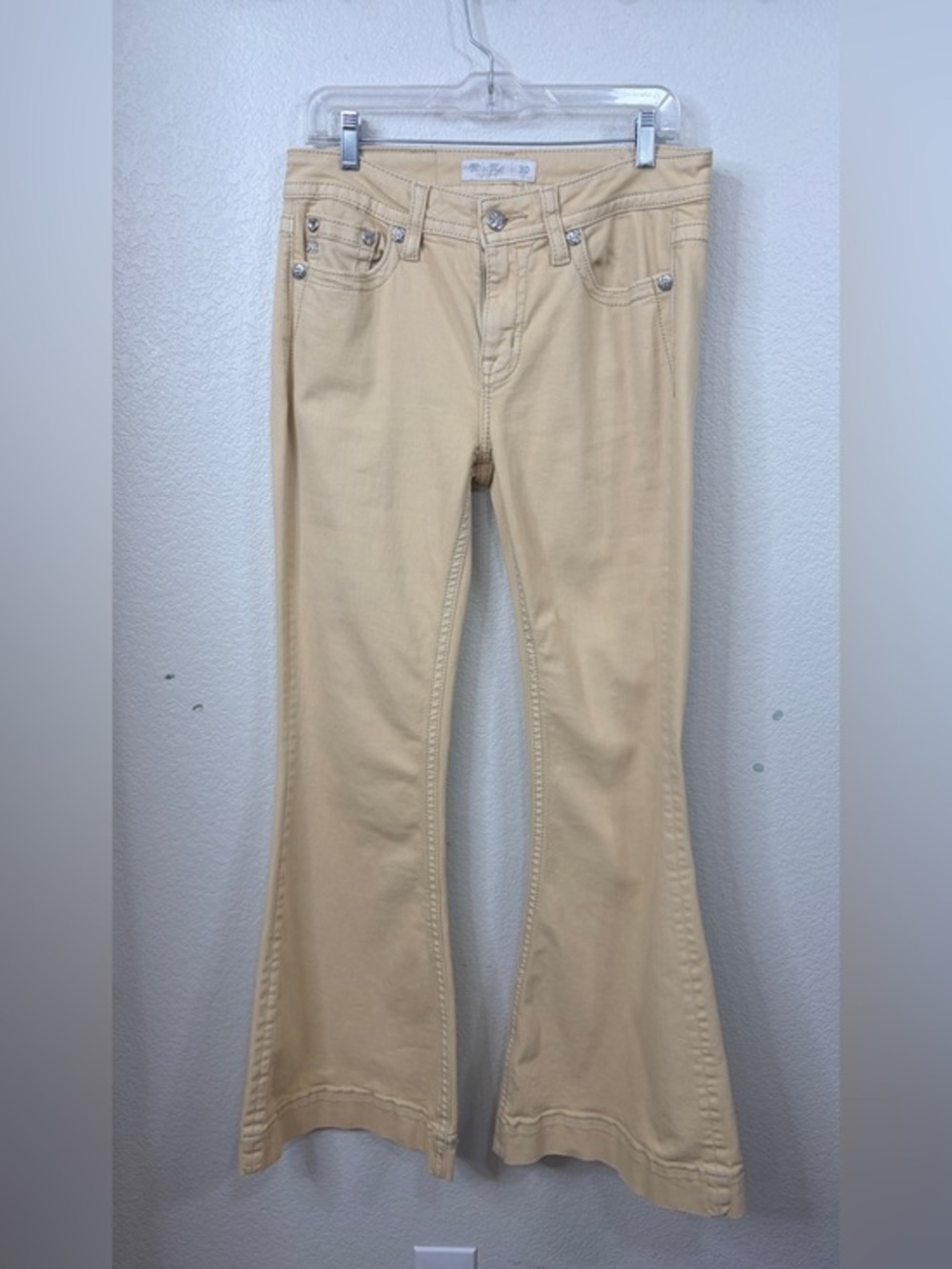 Miss Me Yellow Tan Western High Rise Flare Jeans 10/34